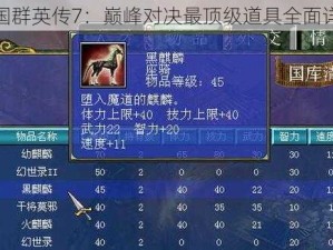 三国群英传7：巅峰对决最顶级道具全面详解