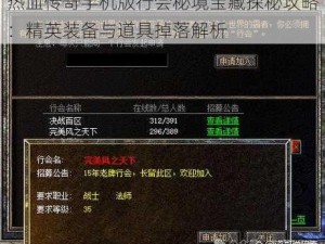 热血传奇手机版行会秘境宝藏探秘攻略：精英装备与道具掉落解析