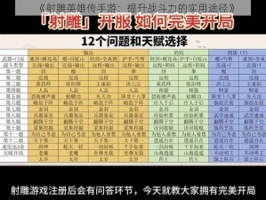 《射雕英雄传手游：提升战斗力的实用途径》