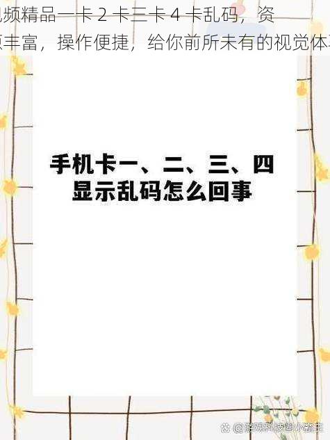 视频精品一卡 2 卡三卡 4 卡乱码，资源丰富，操作便捷，给你前所未有的视觉体验