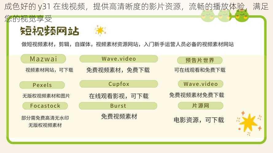 成色好的 y31 在线视频，提供高清晰度的影片资源，流畅的播放体验，满足您的视觉享受