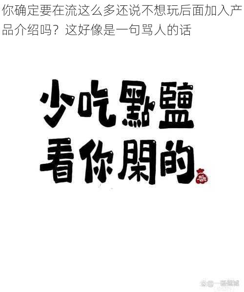 你确定要在流这么多还说不想玩后面加入产品介绍吗？这好像是一句骂人的话