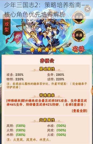 少年三国志2：策略培养指南——核心角色优先培养解析