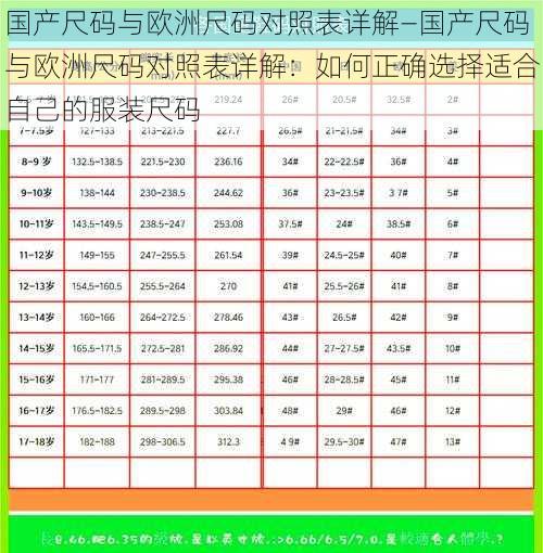 国产尺码与欧洲尺码对照表详解—国产尺码与欧洲尺码对照表详解：如何正确选择适合自己的服装尺码