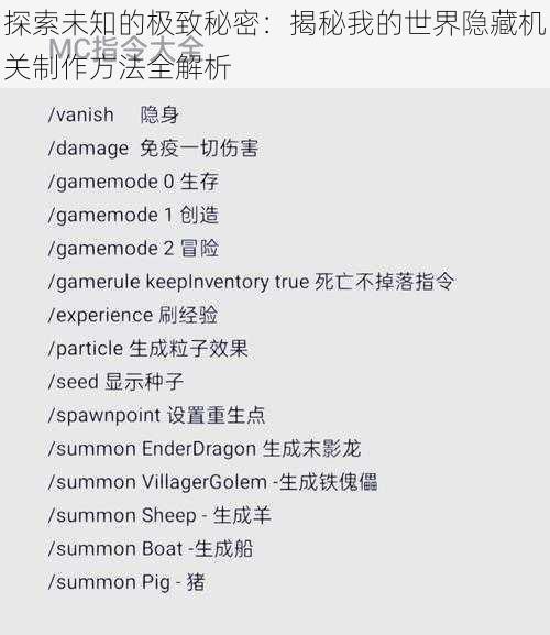 探索未知的极致秘密：揭秘我的世界隐藏机关制作方法全解析