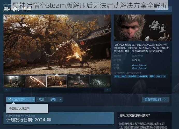 黑神话悟空Steam版解压后无法启动解决方案全解析