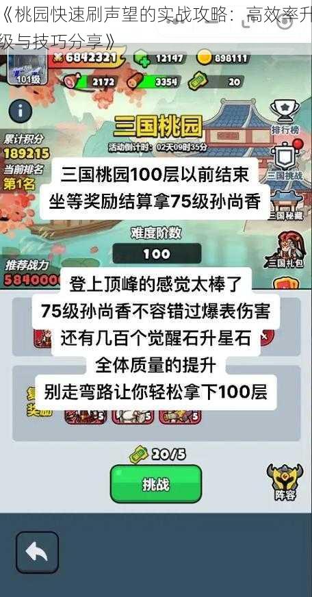 《桃园快速刷声望的实战攻略：高效率升级与技巧分享》