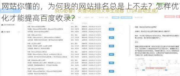 网站你懂的，为何我的网站排名总是上不去？怎样优化才能提高百度收录？