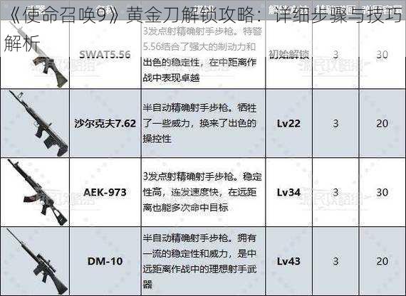 《使命召唤9》黄金刀解锁攻略：详细步骤与技巧解析