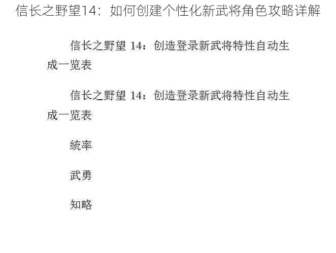 信长之野望14：如何创建个性化新武将角色攻略详解