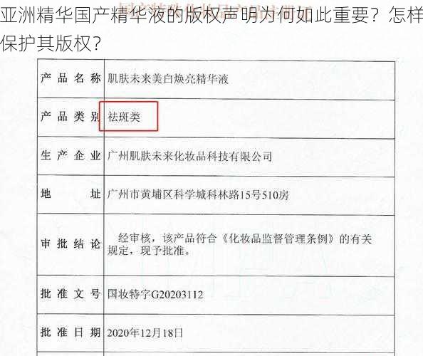 亚洲精华国产精华液的版权声明为何如此重要？怎样保护其版权？