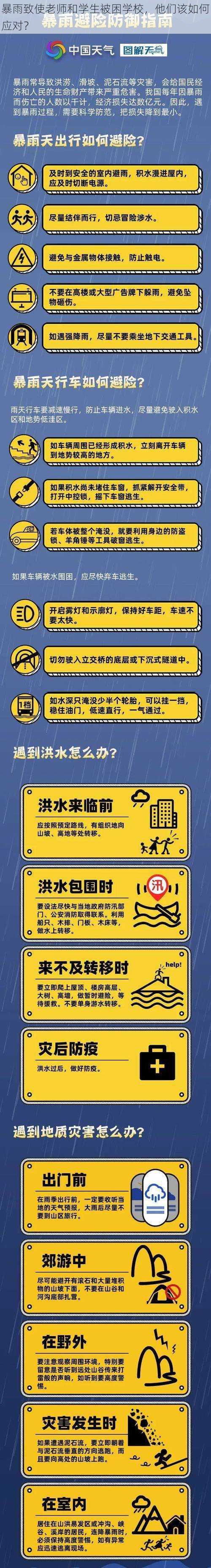 暴雨致使老师和学生被困学校，他们该如何应对？