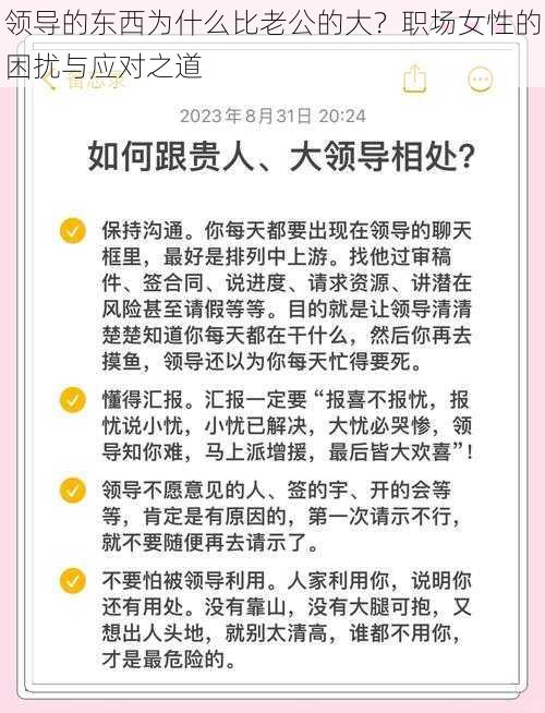 领导的东西为什么比老公的大？职场女性的困扰与应对之道