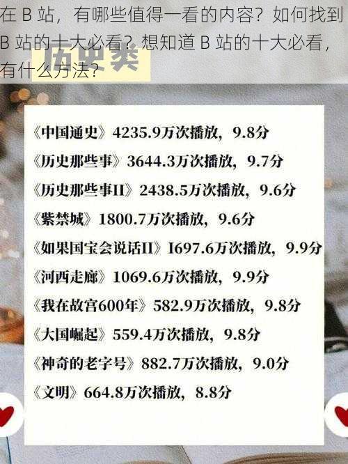 在 B 站，有哪些值得一看的内容？如何找到 B 站的十大必看？想知道 B 站的十大必看，有什么方法？