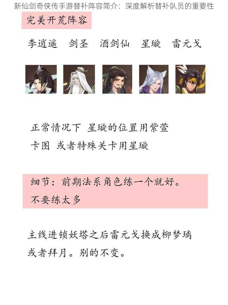 新仙剑奇侠传手游替补阵容简介：深度解析替补队员的重要性