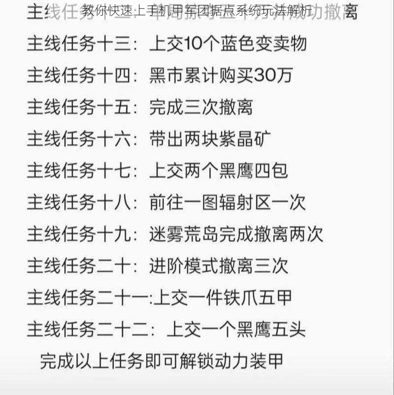 教你快速上手机甲军团据点系统玩法解析