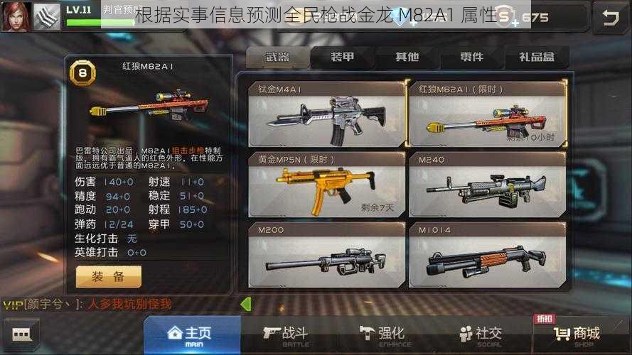 根据实事信息预测全民枪战金龙 M82A1 属性