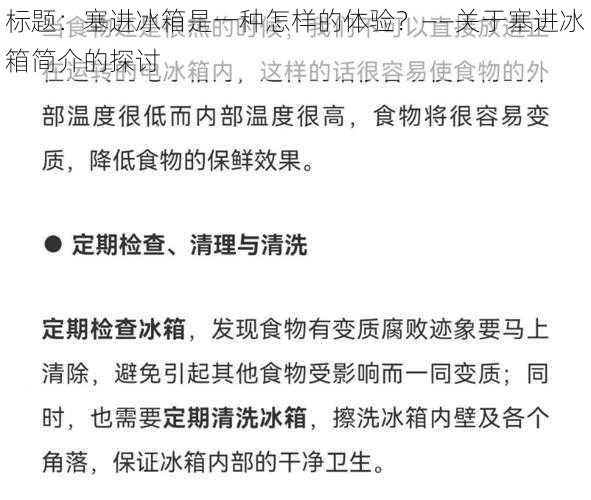 标题：塞进冰箱是一种怎样的体验？——关于塞进冰箱简介的探讨